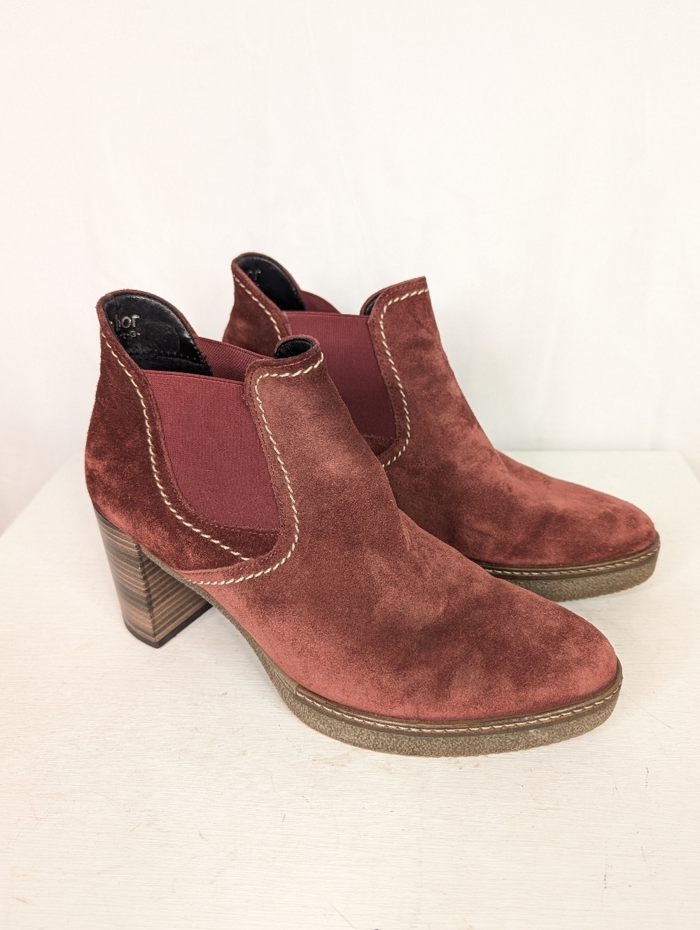 Gabor Lilia Rust Red Suede Leather Block Heel Chelsea Boots - Size 8